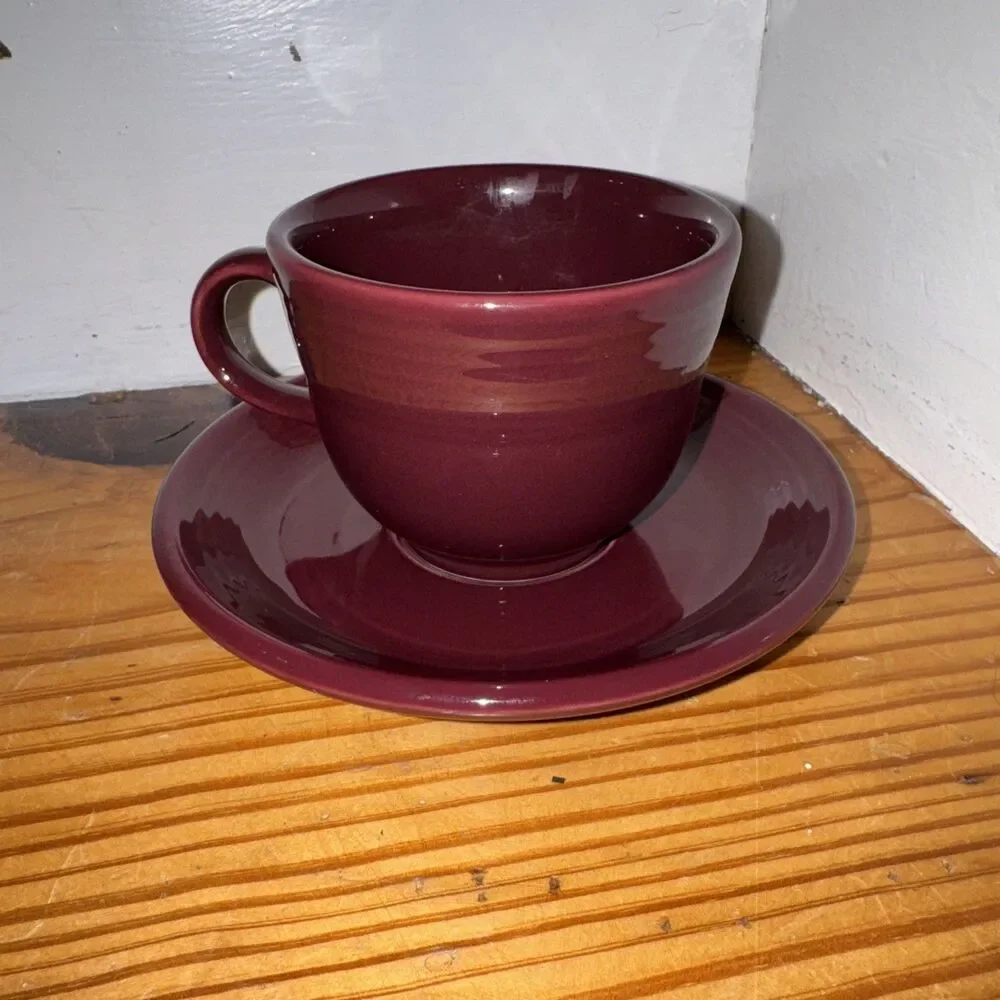 Fiesta Teacup and Saucer Set Cinnabar Maroon Retired Fiestaware | HLC Tea Cup